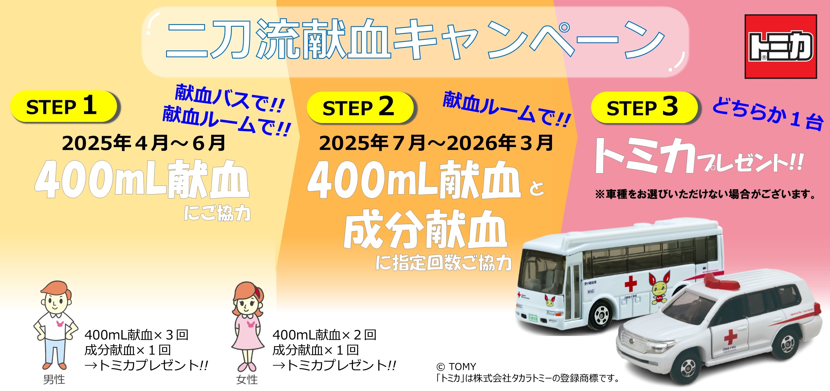 ルーム共通】400mL予約献血で『オリジナルトミカ』プレゼント