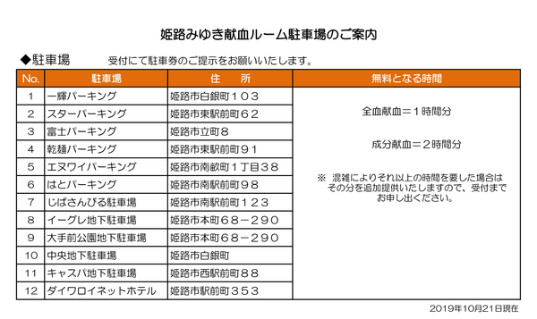 姫路みゆき献血ルーム契約駐車場201910