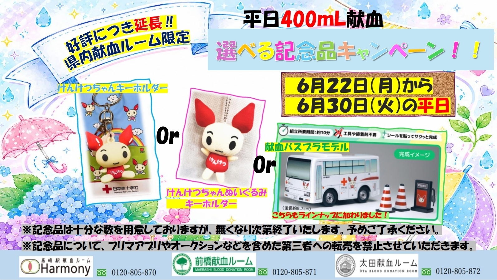 好評につき延長‼【群馬県内献血ルーム限定】平日400mL献血 選べる記念
