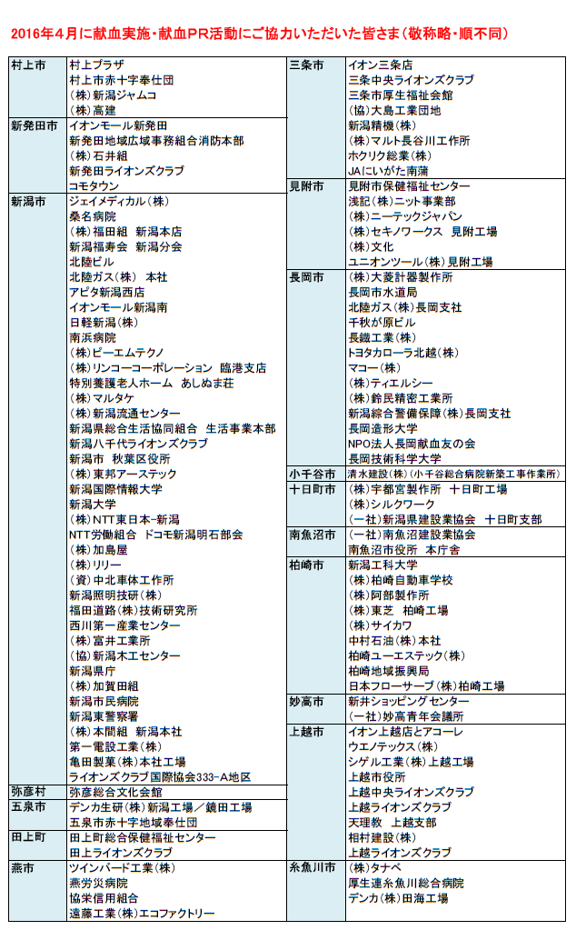 4月献血バス協力企業・団体