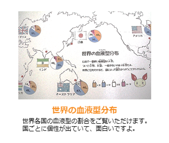見学コースのご案内（世界の血液型分布）